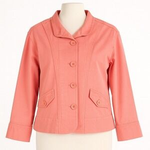 Y2K Patrick Christopher Cropped Jacket M Coral Button 3/4 Sleeve Pastel Coquette